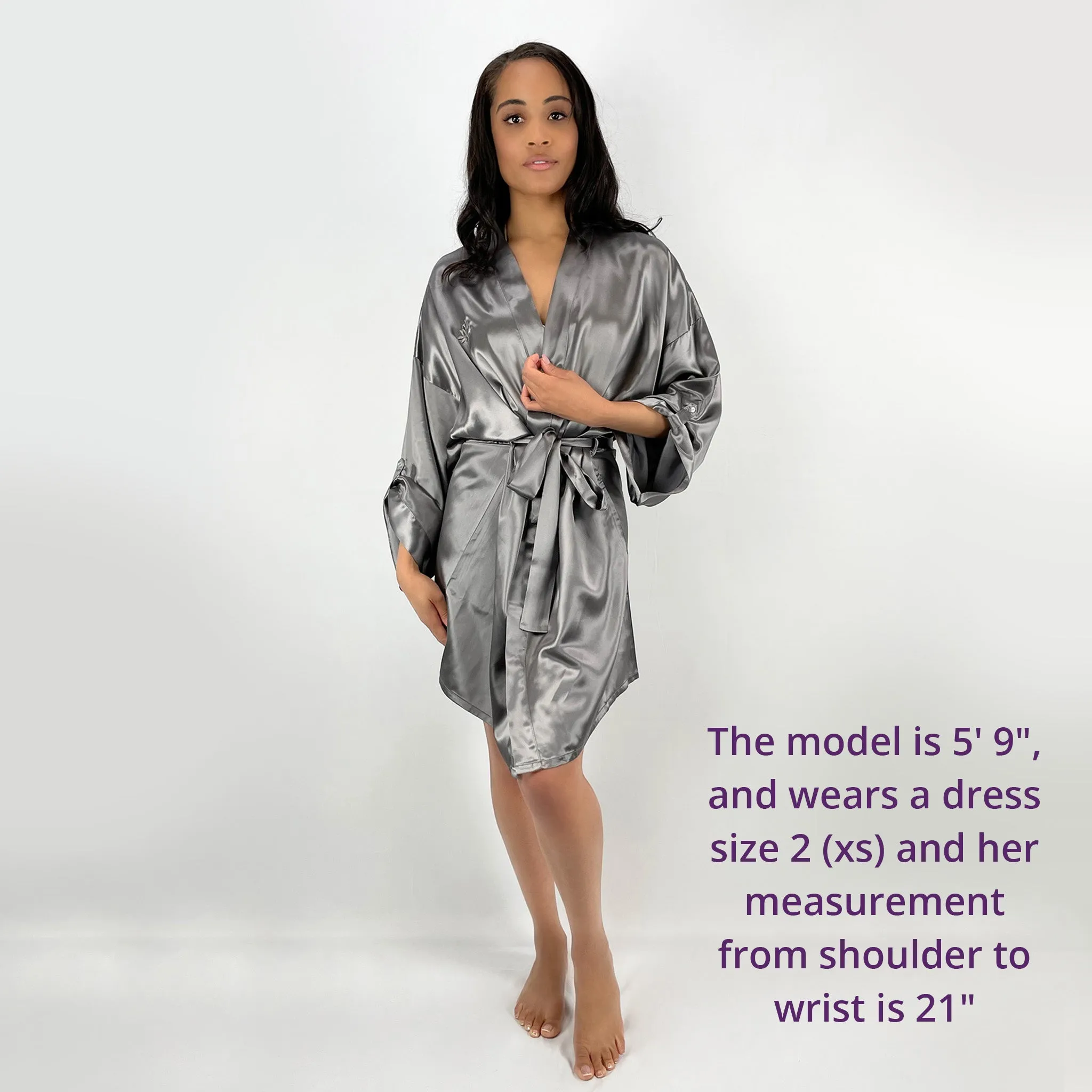 100% Pure Silk Robe - Gunmetal