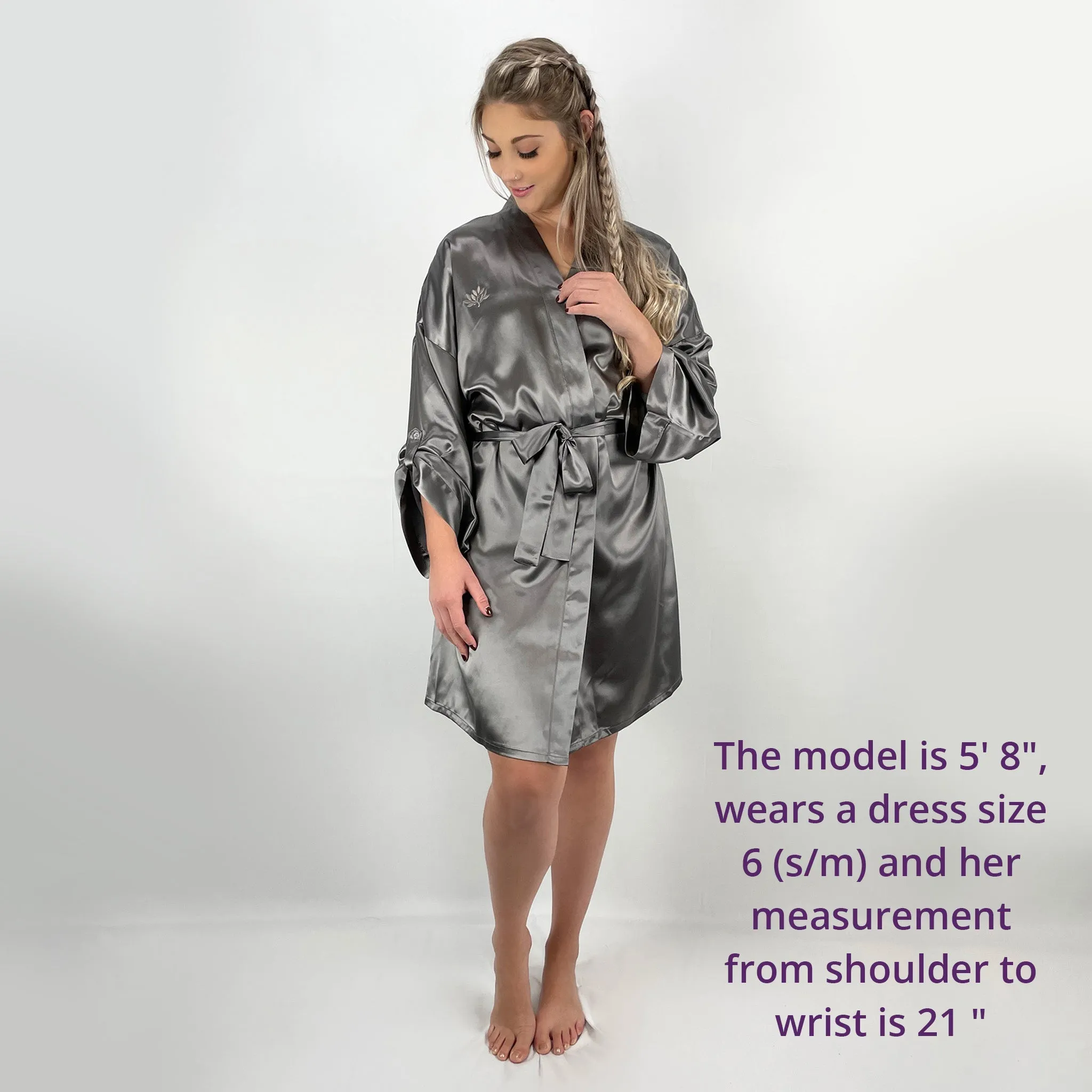 100% Pure Silk Robe - Gunmetal