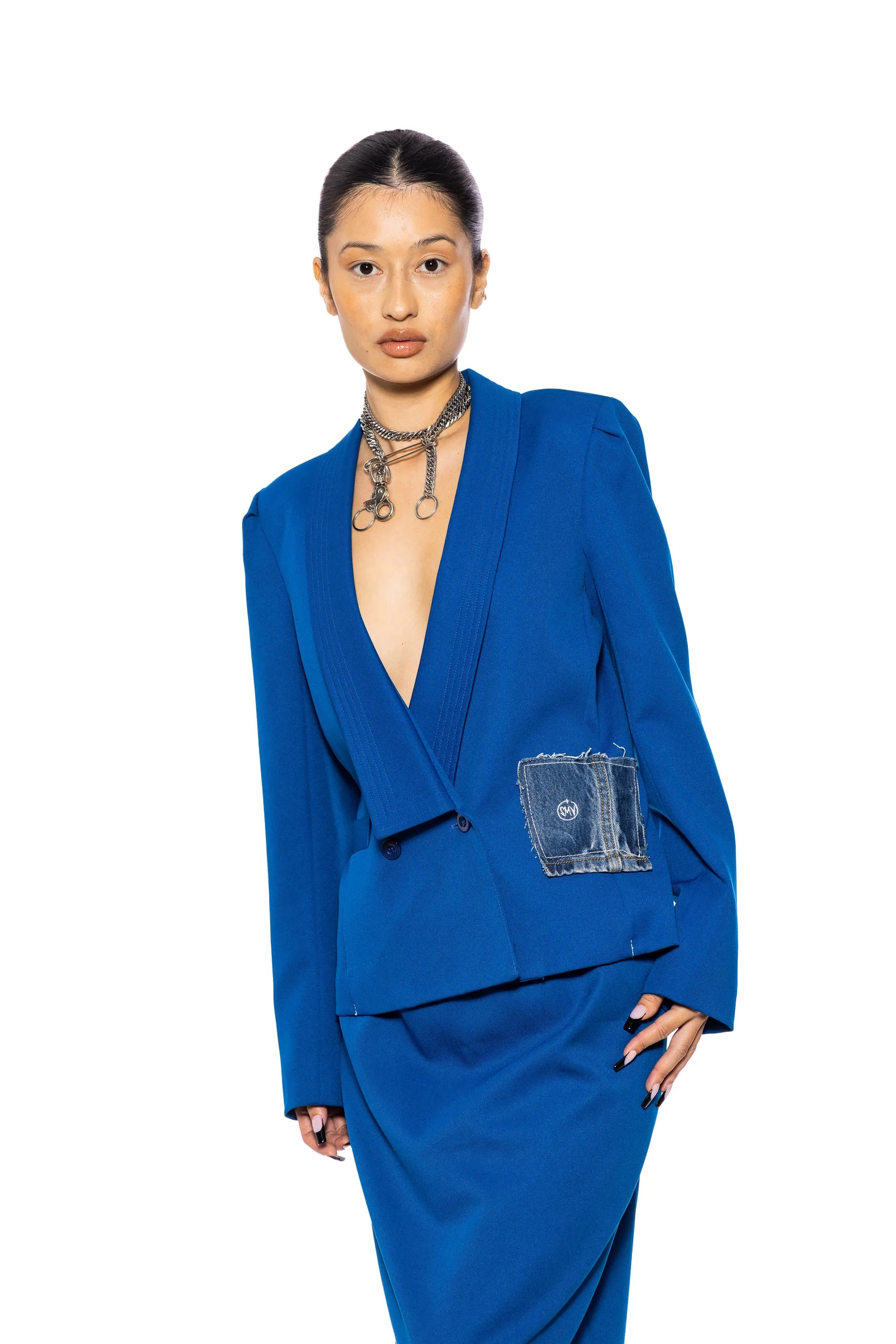 1/1 SMV ROYAL BLUE JACQUARD SKIRT SUIT