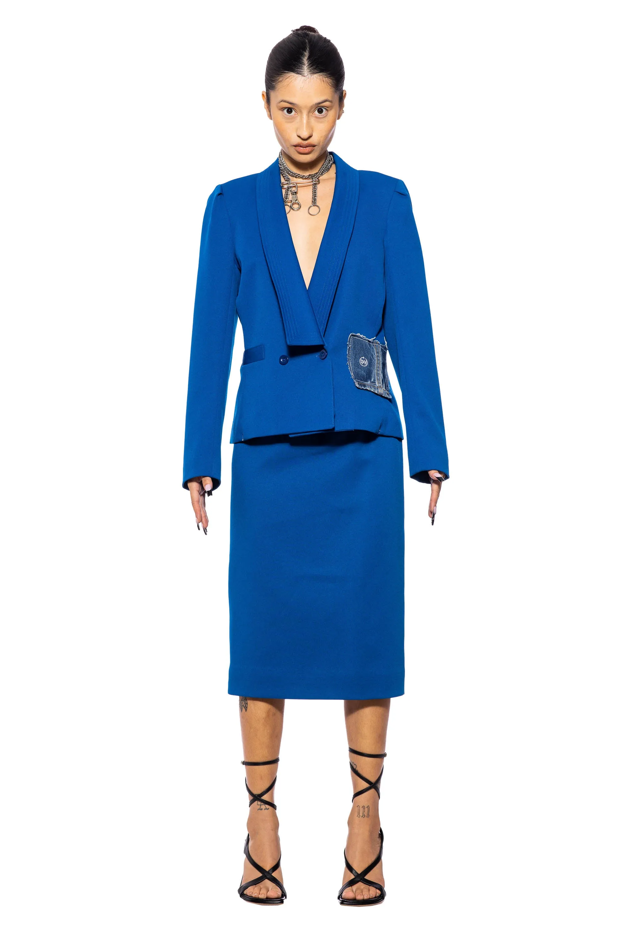 1/1 SMV ROYAL BLUE JACQUARD SKIRT SUIT