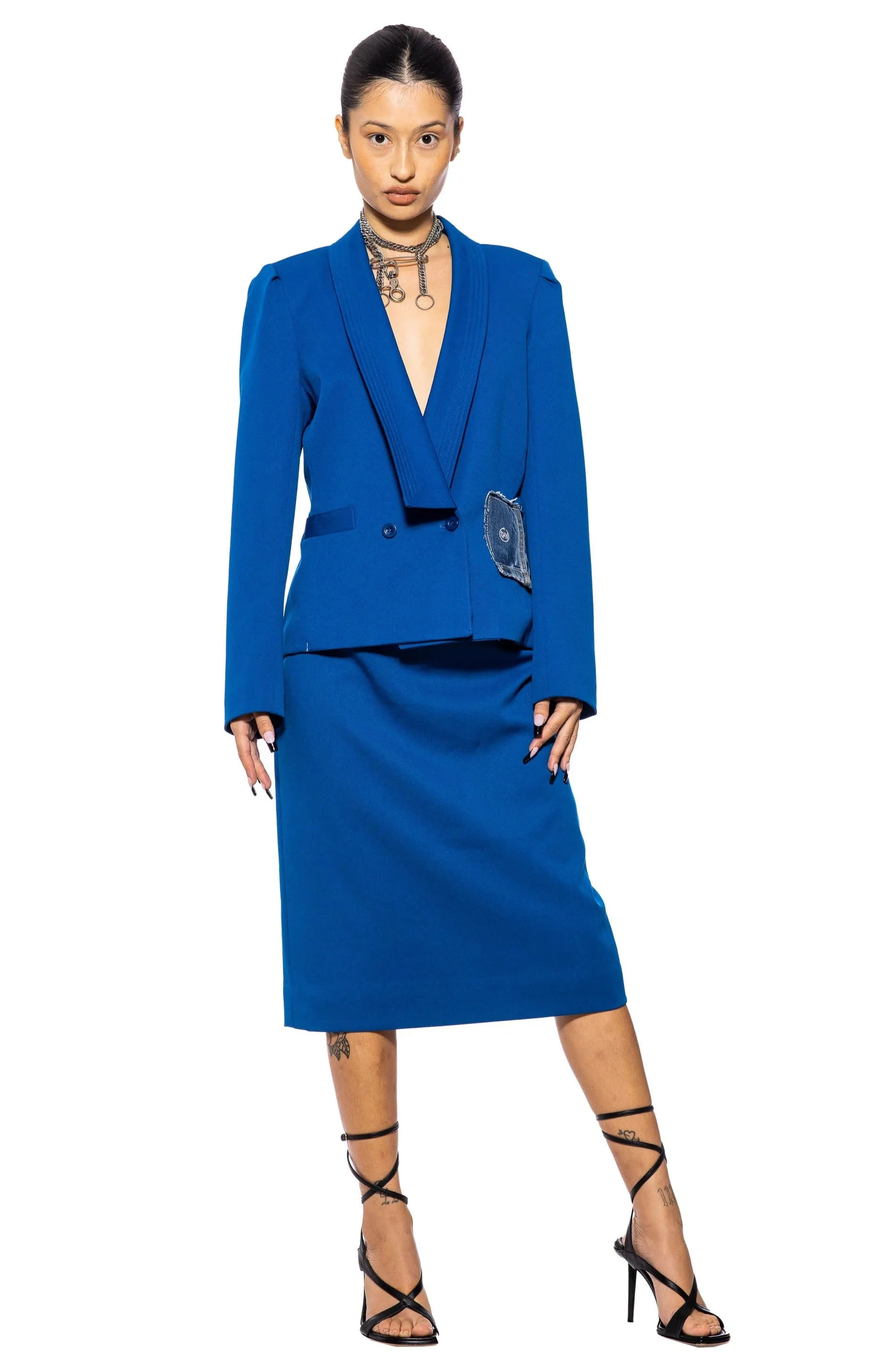 1/1 SMV ROYAL BLUE JACQUARD SKIRT SUIT