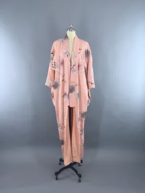 1940s Vintage Silk Kimono Robe / Art Deco Pink Floral