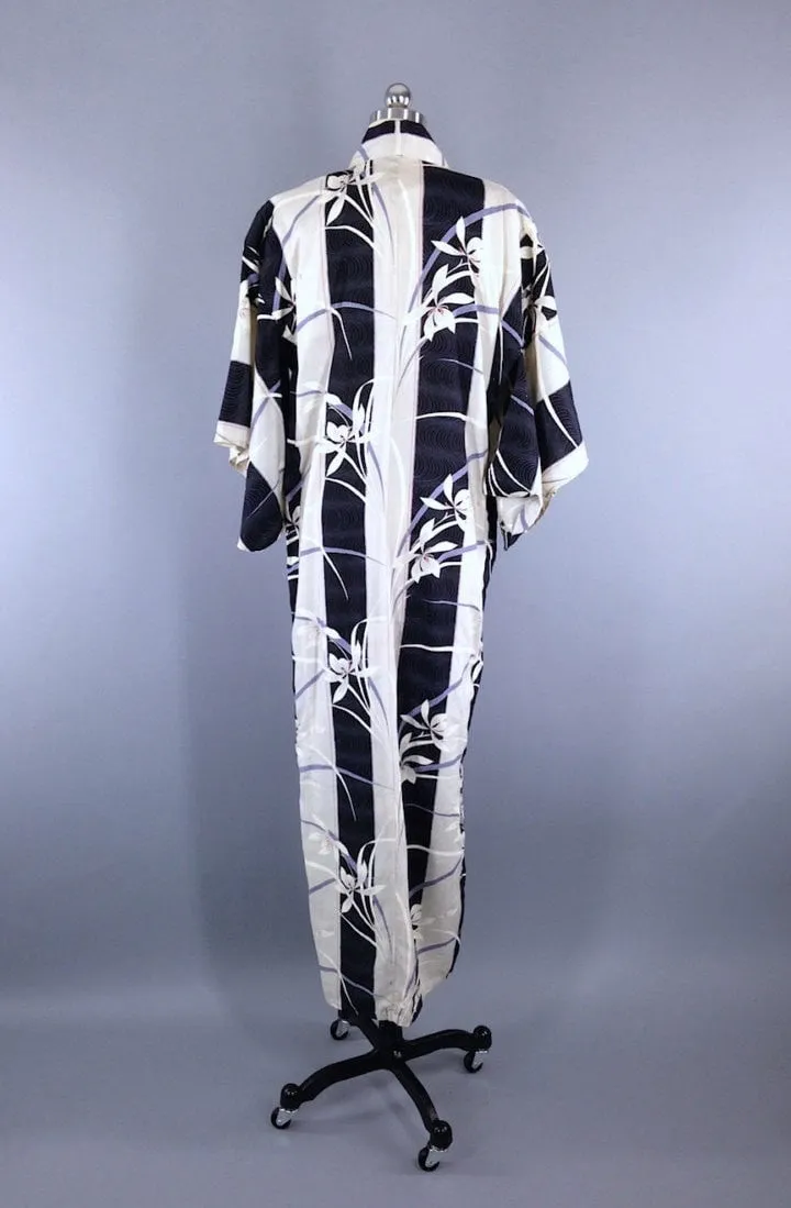 1950s Vintage Cotton Kimono Robe / Orchid Print