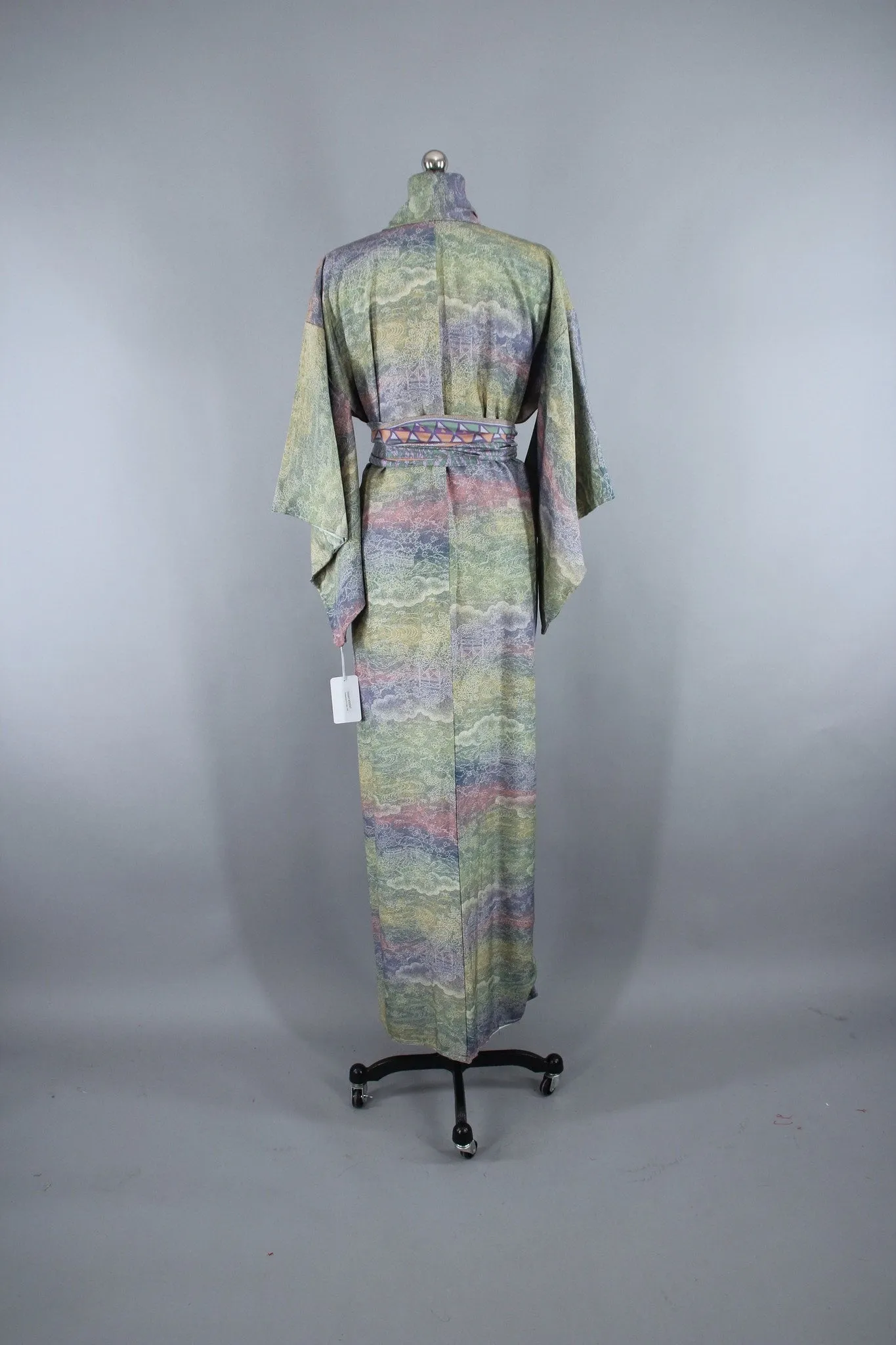 1950s Vintage Silk Kimono Robe / Green Purple Ombre