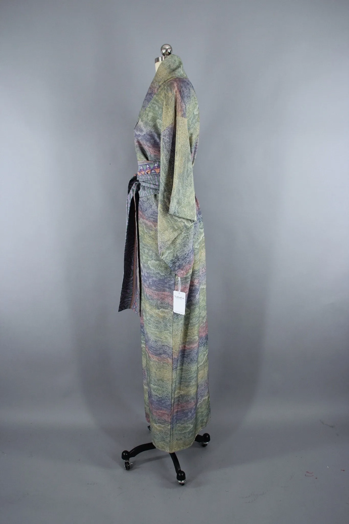 1950s Vintage Silk Kimono Robe / Green Purple Ombre