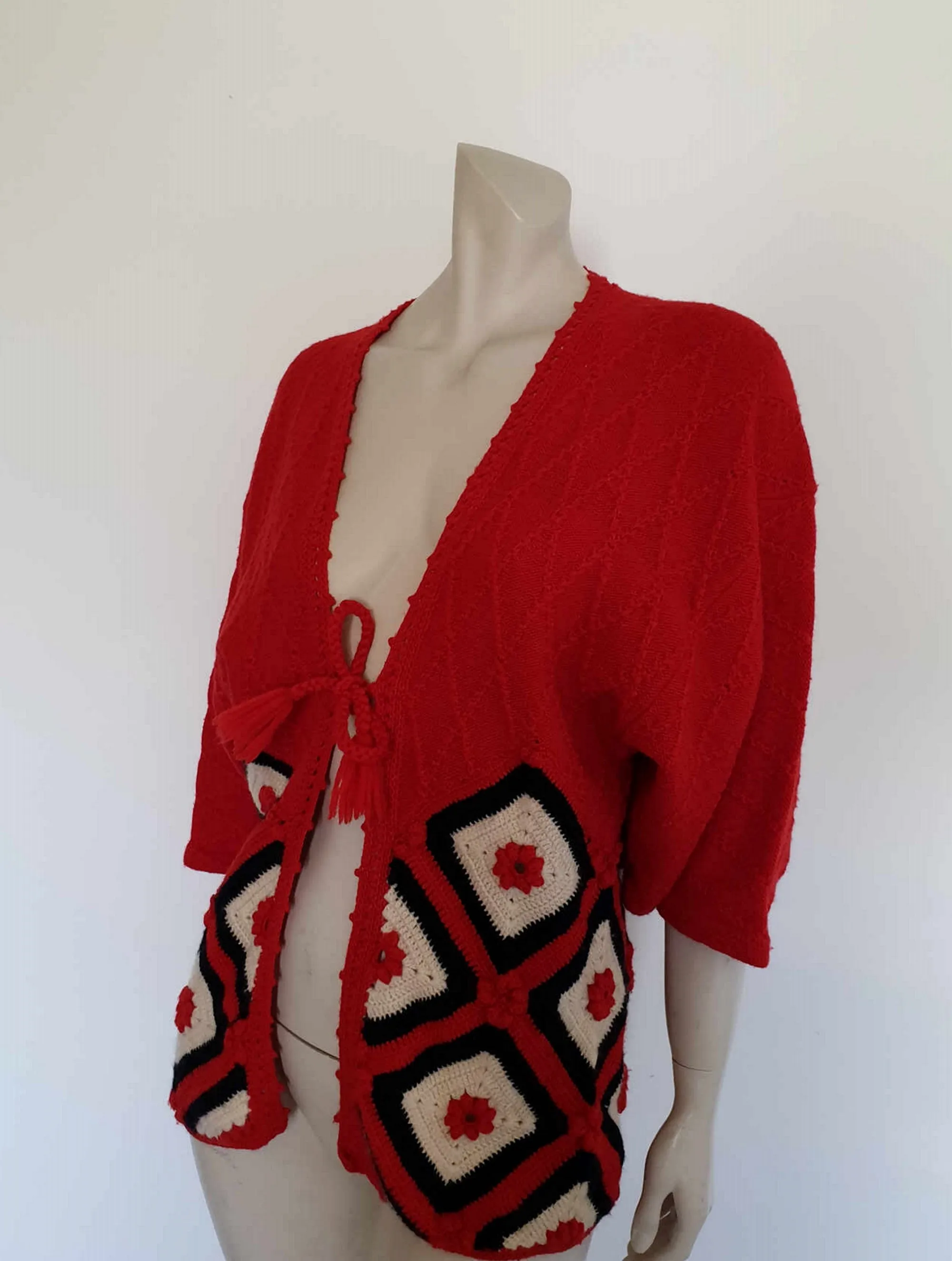 1970s Red Granny Squares Jacket