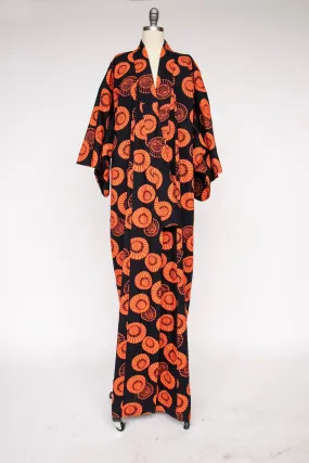 1970s Robe Cotton Printed Loungewear Kimono Lingerie