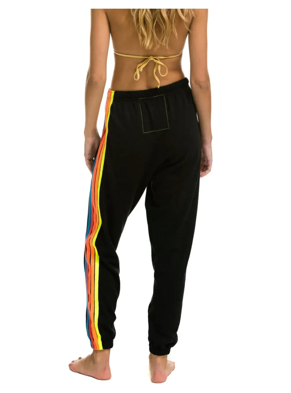 5 STRIPE SWEATPANTS - BLACK // NEON RAINBOW STRIPES