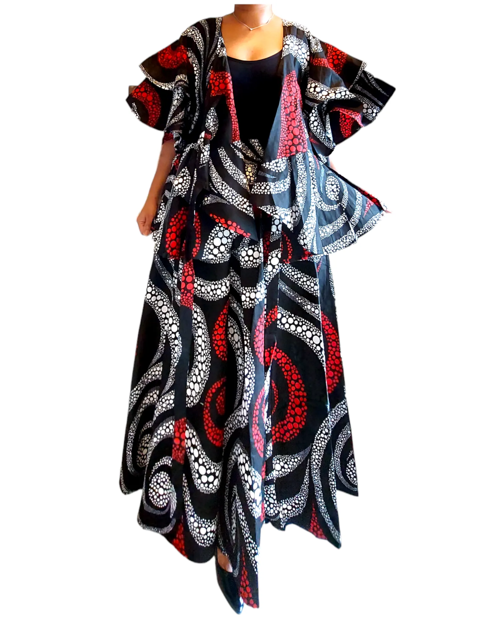 7001 Set / Long Skirt and Wrap Blouse  / Swirl Print