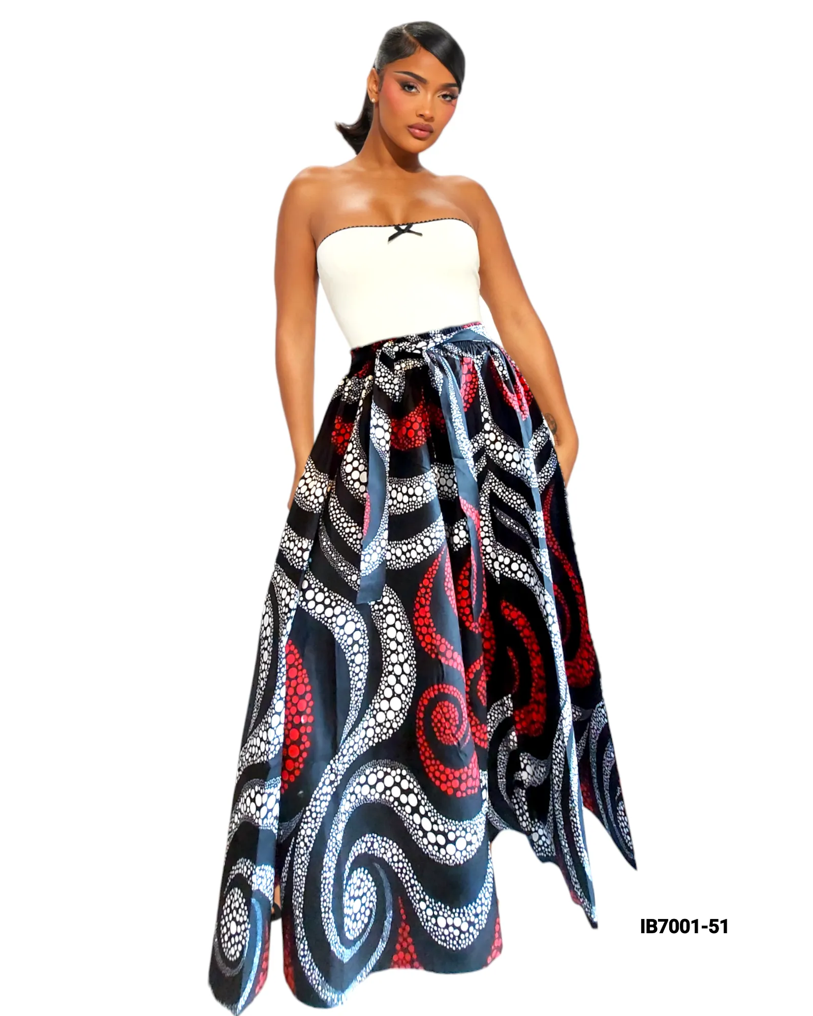 7001 Set / Long Skirt and Wrap Blouse  / Swirl Print