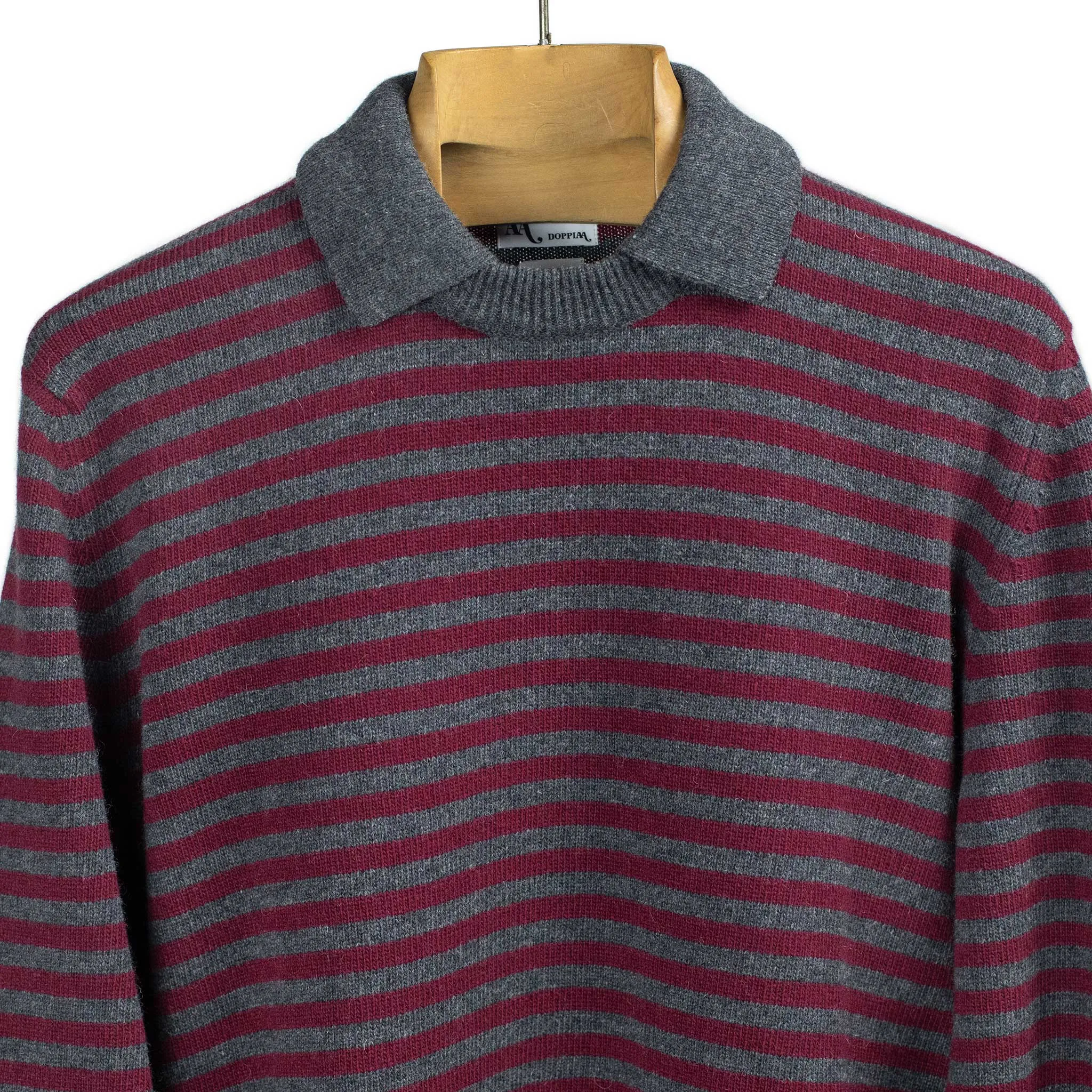 Aardesia striped crewneck sweater with layered collar