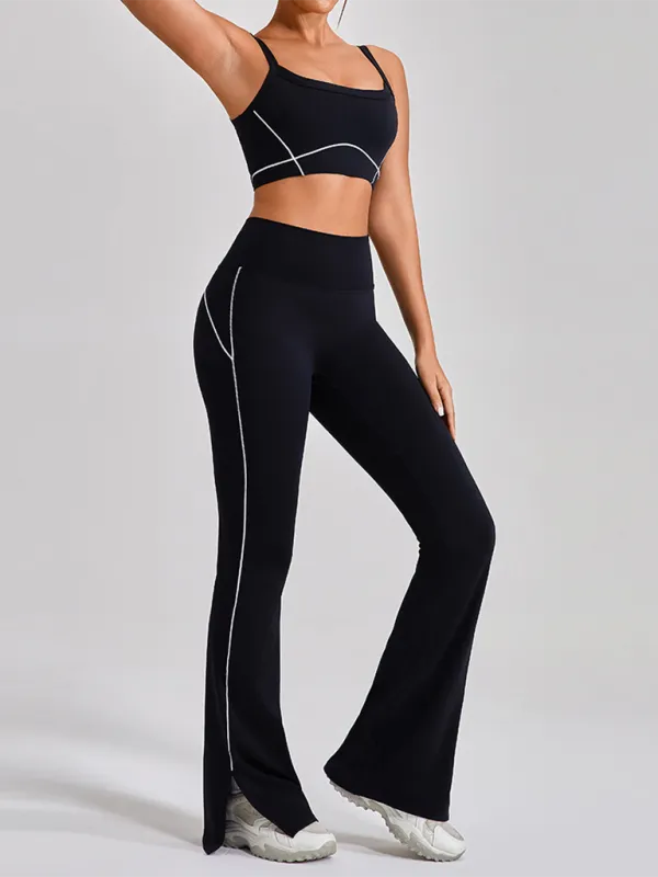 Active Flared Leggings Set with Sporty Crop Top