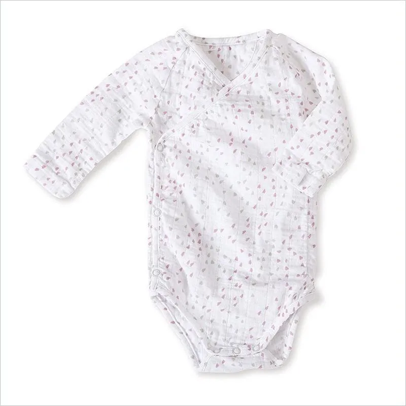 Aden   Anais Long Sleeve Kimono Body Suit in Lovely Mini Hearts