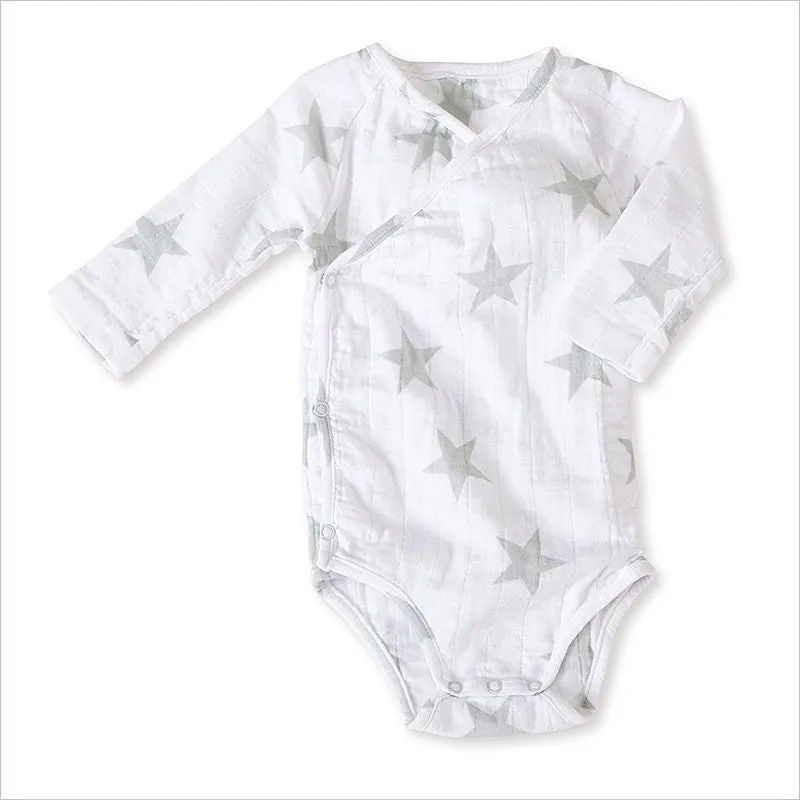 Aden   Anais Long Sleeve Kimono Body Suit in Silver Star