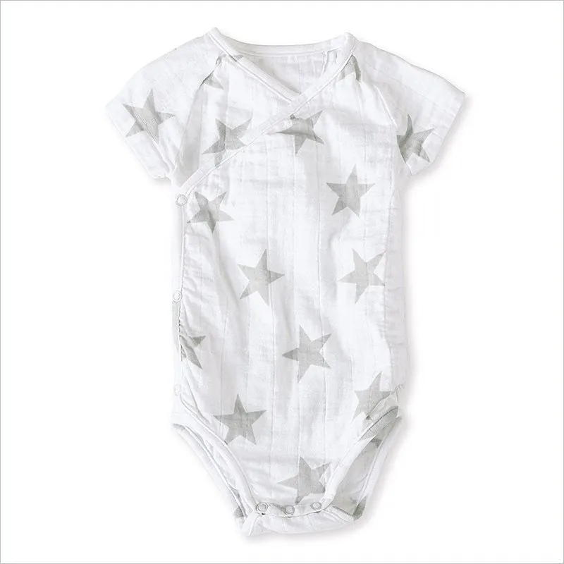 Aden   Anais Short Sleeve Kimono Body Suit in Silver Star