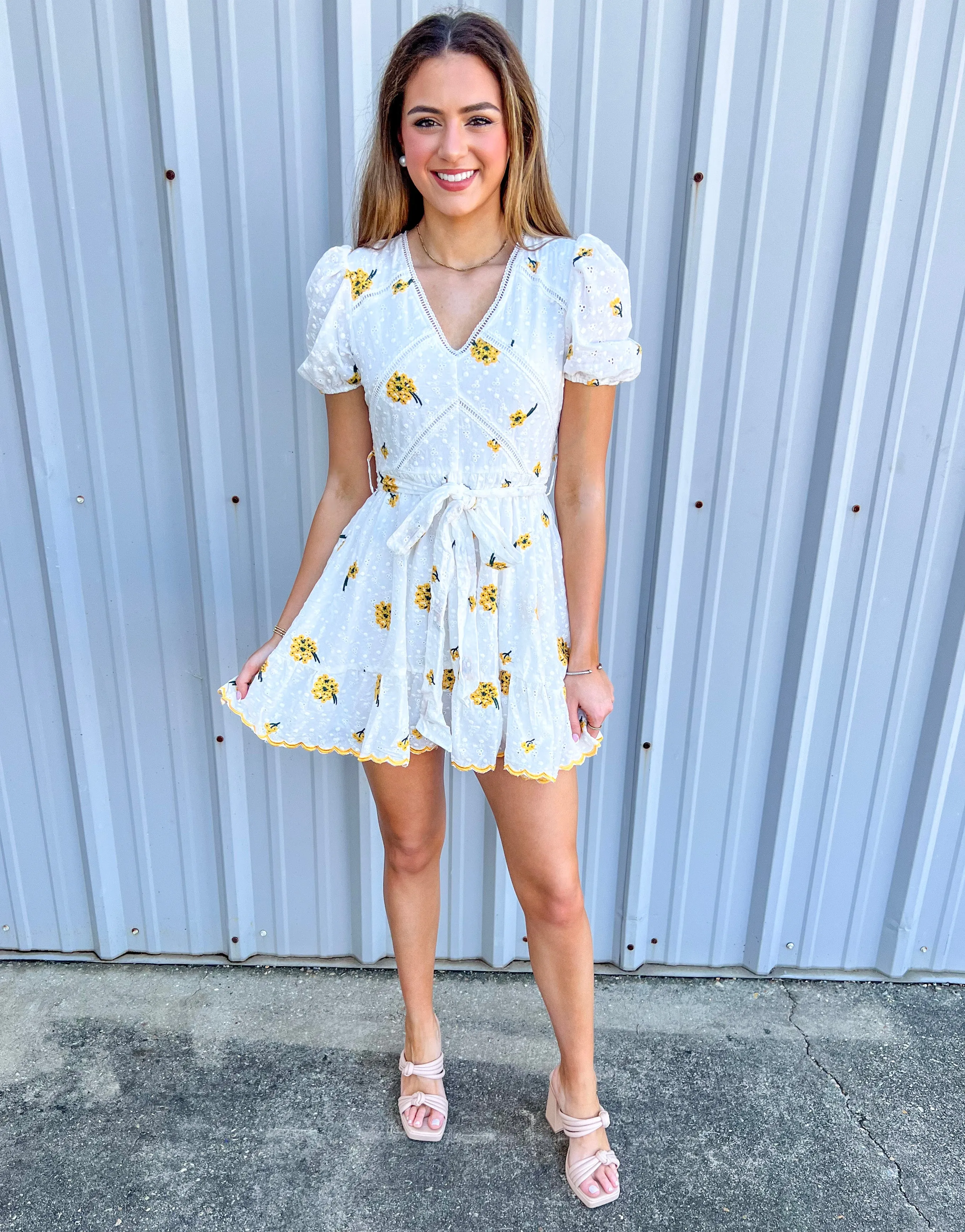 ADMIRE YOU YELLOW FLORAL PUFF SLEEVE DRESS