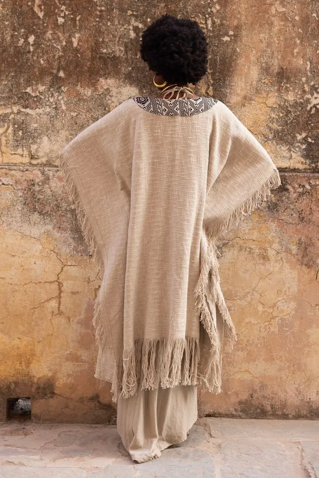 Agata Oversized Tassle Kimono - Beige