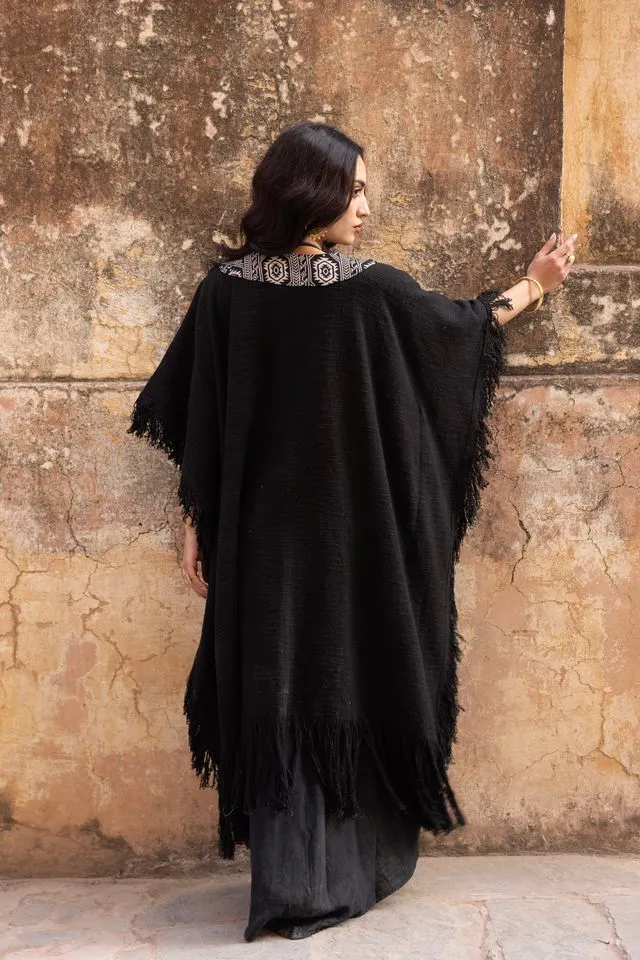 Agata Oversized Tassle Kimono - Black