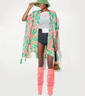 AKA Inspired Kimono Lurex Tropical Pink Orange and Green