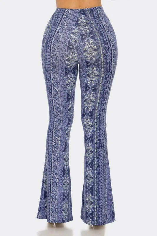 Bear Dance Floral Scroll Skinny Brushed Pants - Multi Blue Lavender