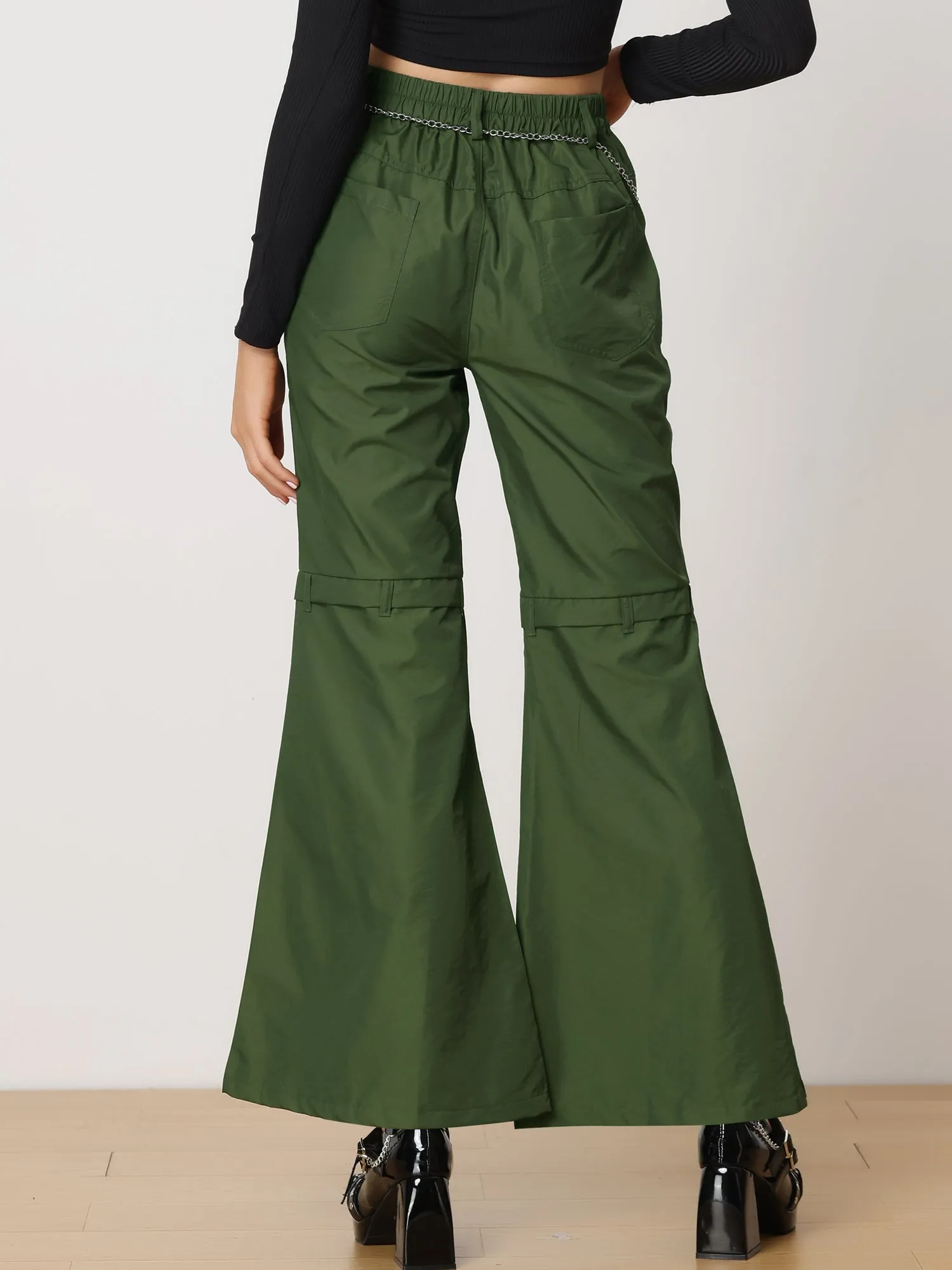 Bell Bottom High Waist Pockets Wide Leg Cargo Pants