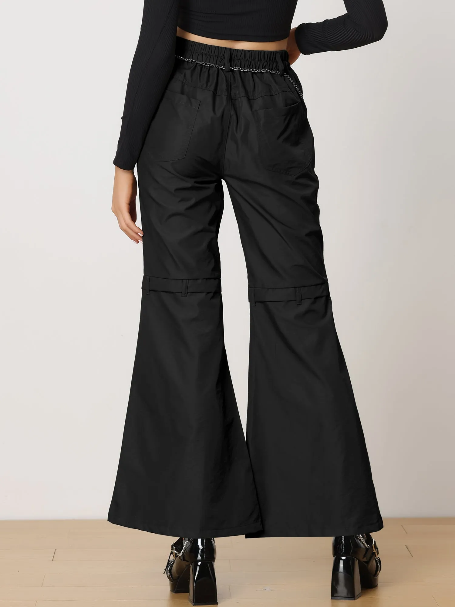 Bell Bottom High Waist Pockets Wide Leg Cargo Pants