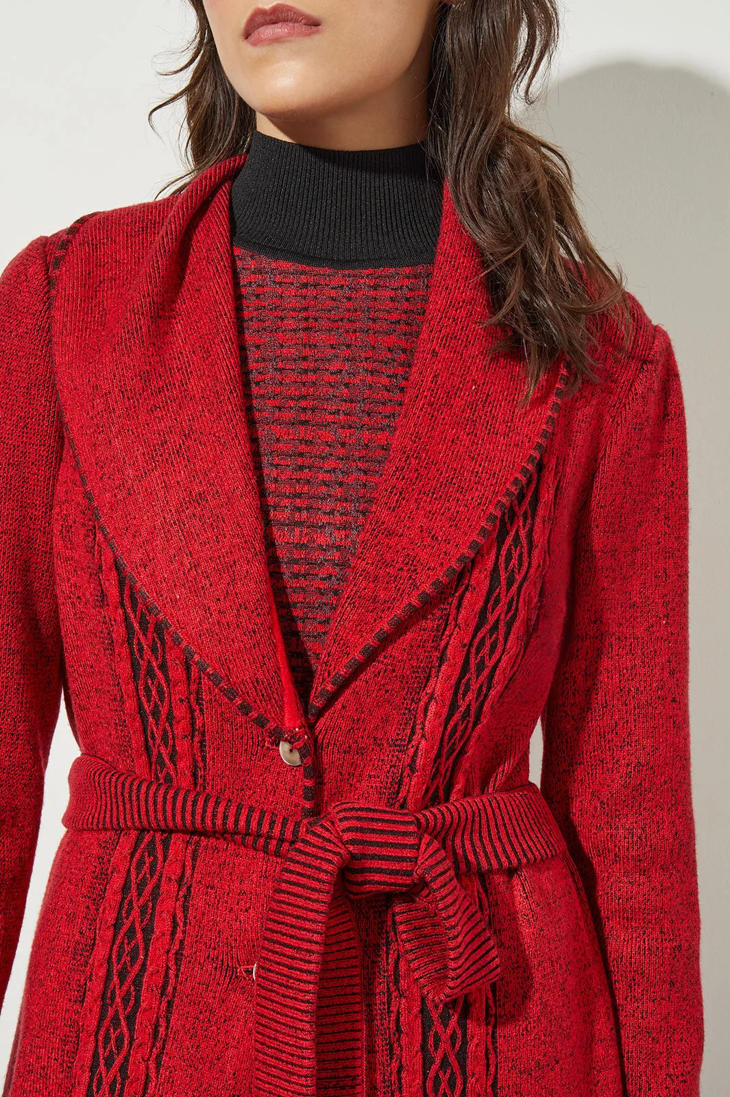 Belted Jacket - Stripe Accent Cozy Knit