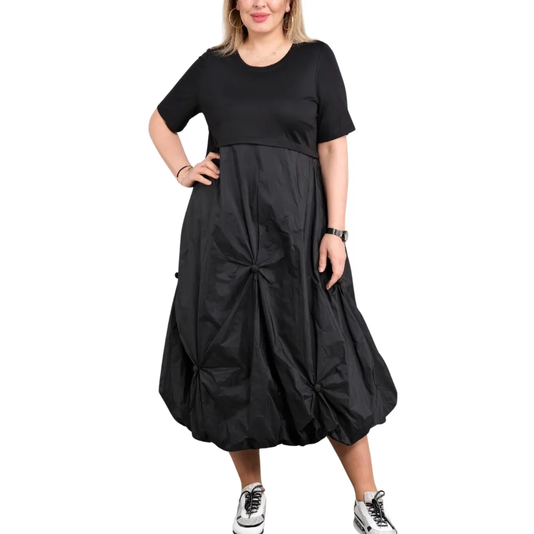 Black Dress with Front Flowered Parachute Bottom