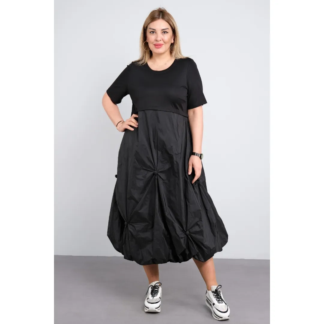 Black Dress with Front Flowered Parachute Bottom