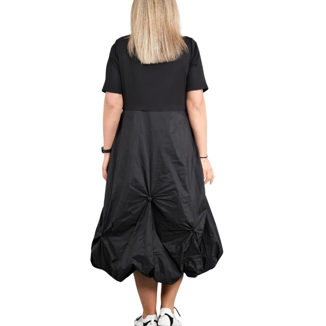 Black Dress with Front Flowered Parachute Bottom