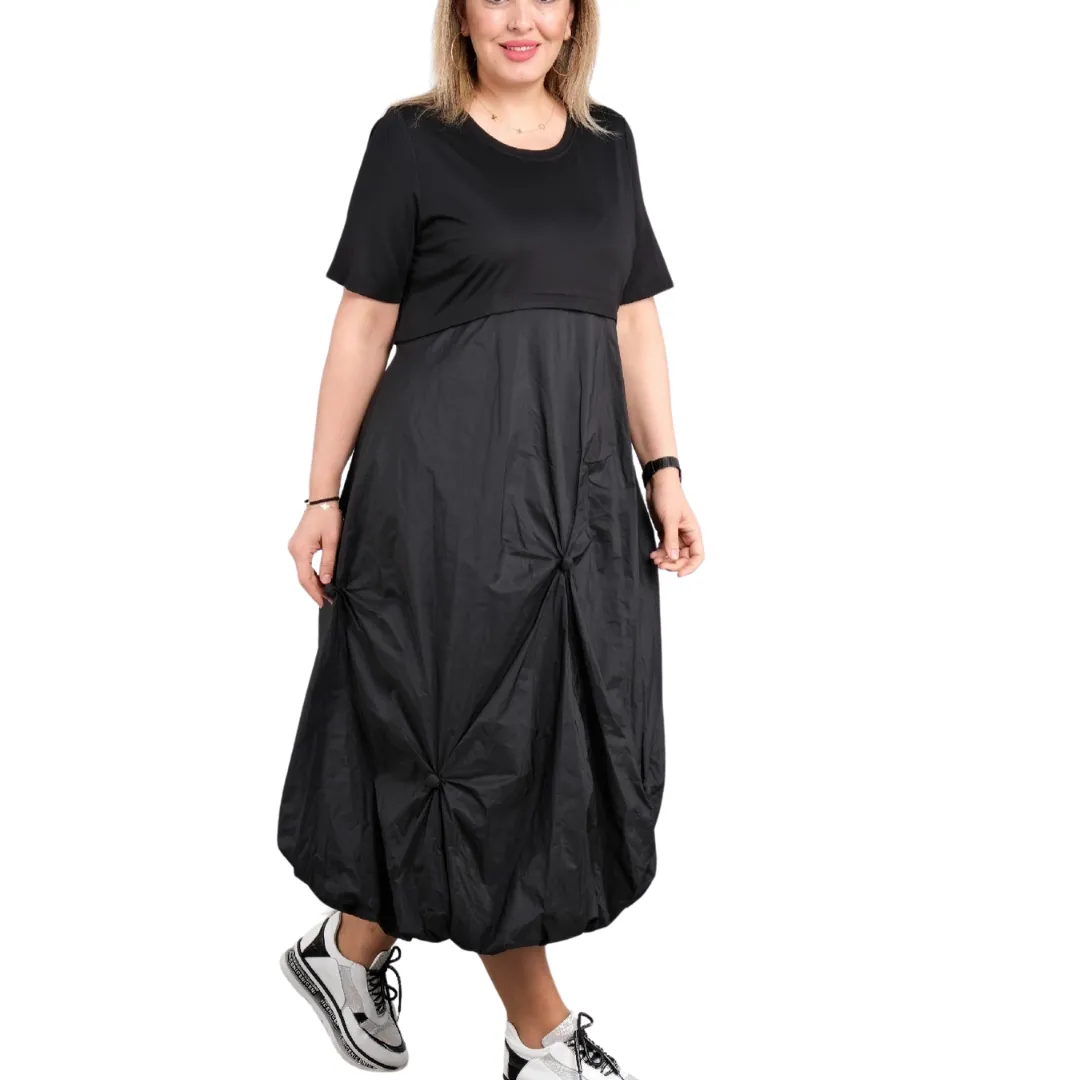 Black Dress with Front Flowered Parachute Bottom