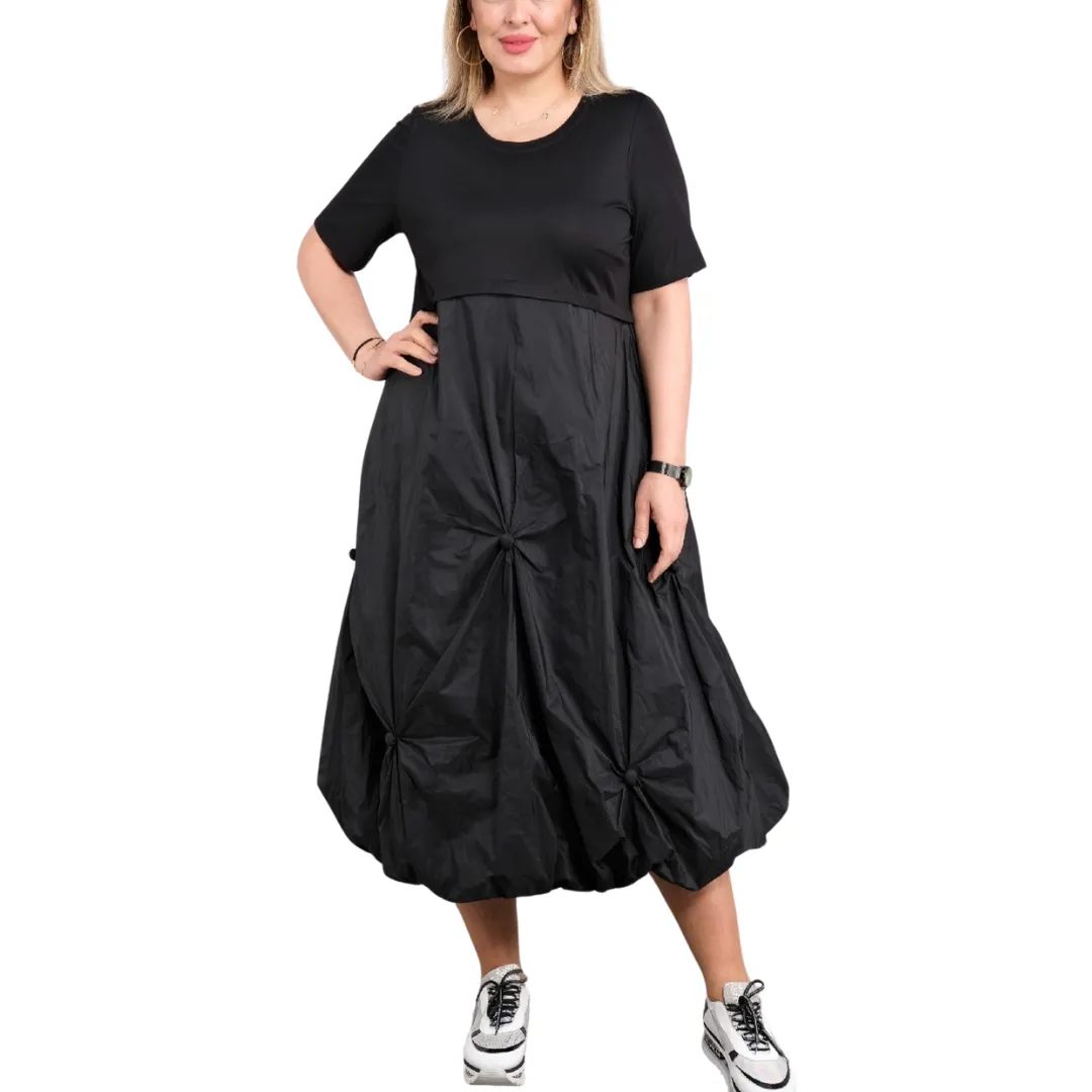 Black Dress with Front Flowered Parachute Bottom