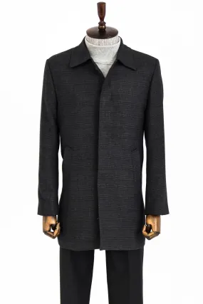 Black Hidden Button Peak Lapel Coat - Wessi