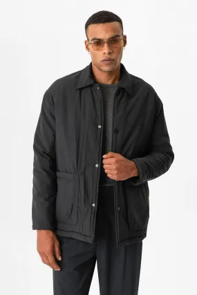 Black Lightly Padded Men's Jacket with Cargo Pockets - Wessi