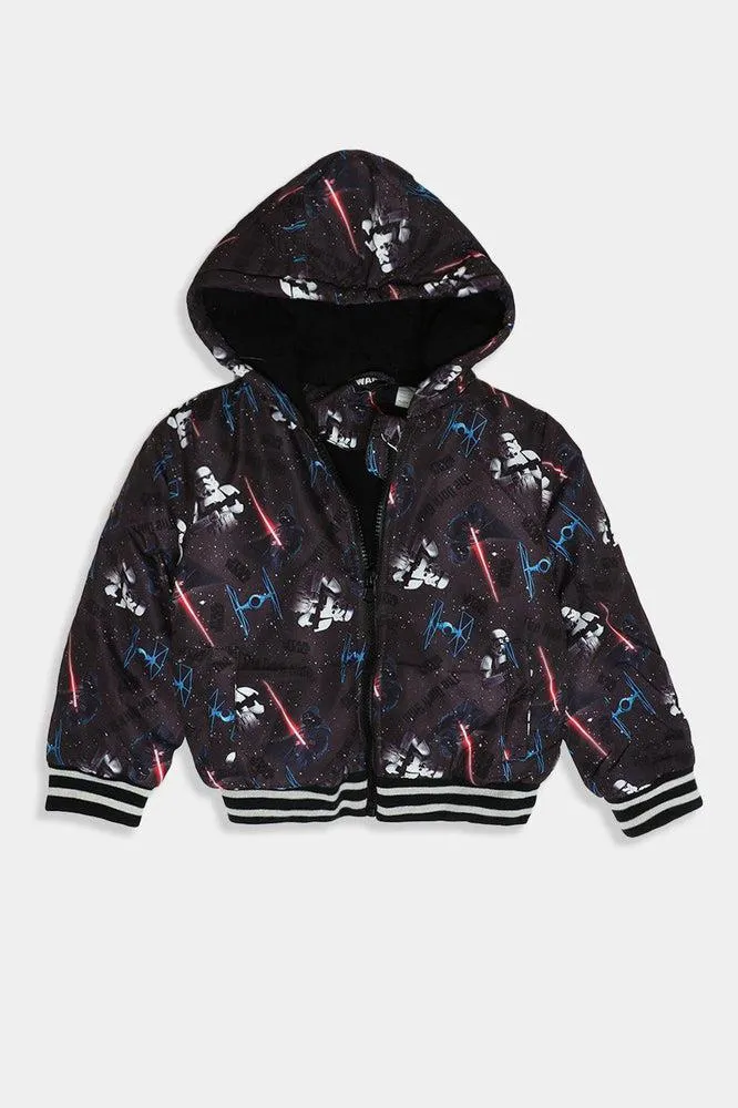 Black Troopers Print Padded Boys Jacket