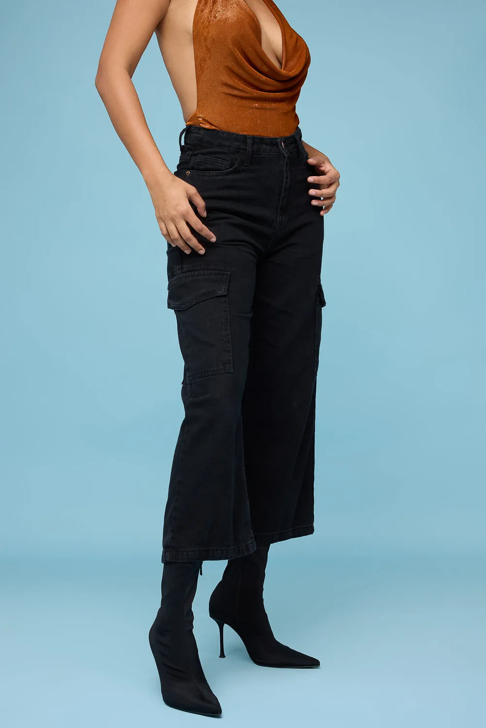 Black Wide Leg Cargo Jeans