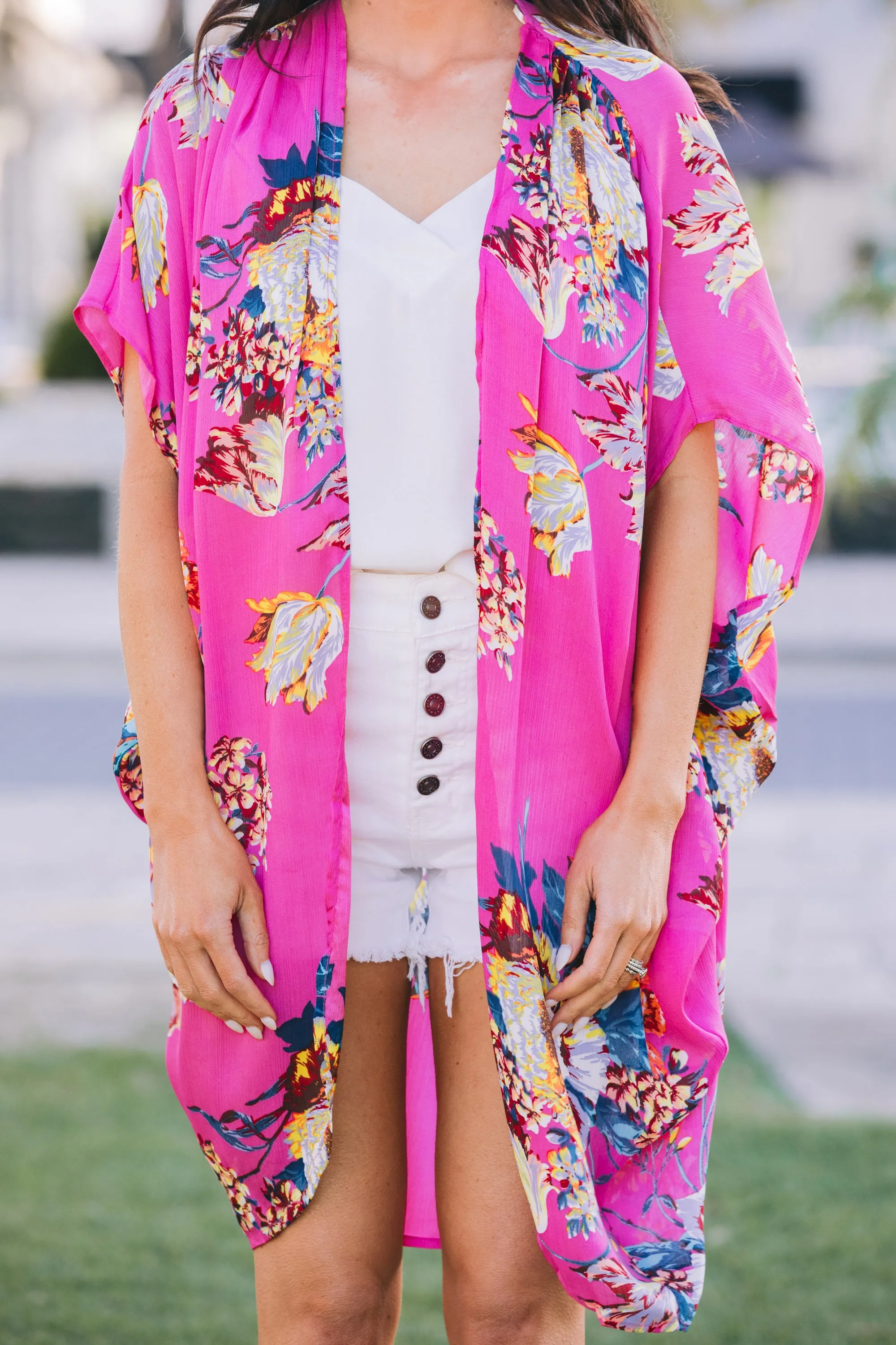 Bold Bliss Hot Pink Floral Kimono