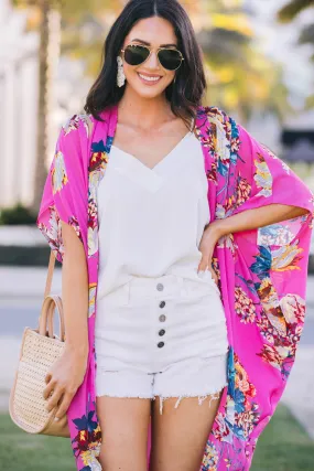 Bold Bliss Hot Pink Floral Kimono