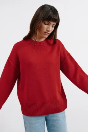 Boxy Crew Turn Up Cuff Jumper - Red