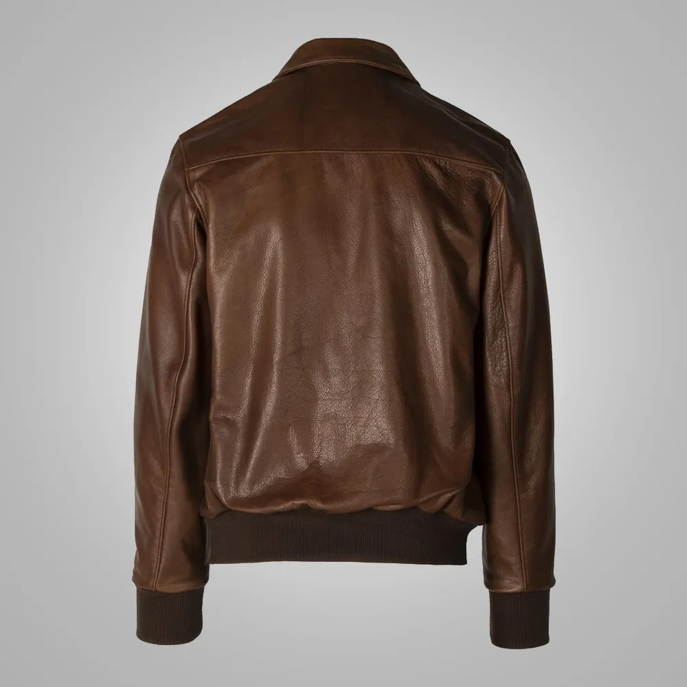 Brown Men Lambskin  A-2 Flight Leather Jacket