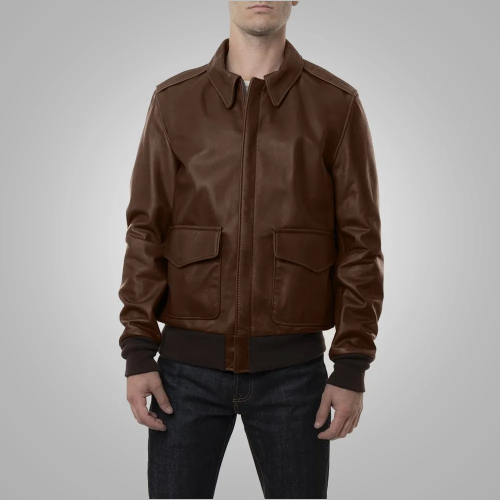 Brown Men Lambskin  A-2 Flight Leather Jacket