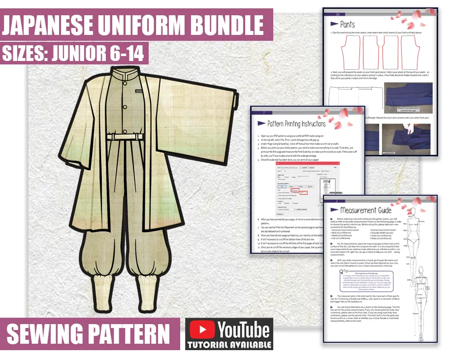 BUNDLE JUNIOR size Japanese Uniform Cosplay Sewing Pattern/Downloadable PDF File