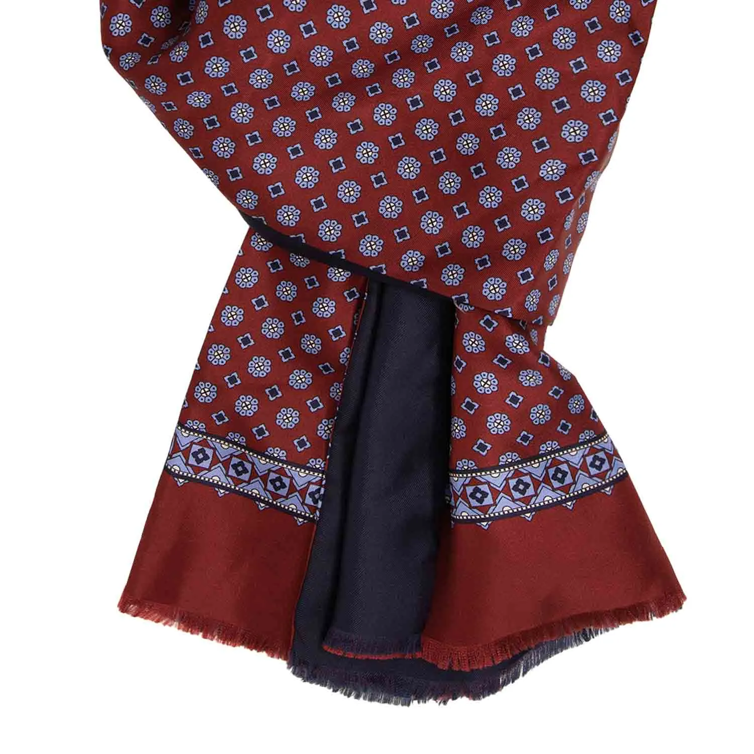 Burgundy with Light Blue Flowers Silk Scarf