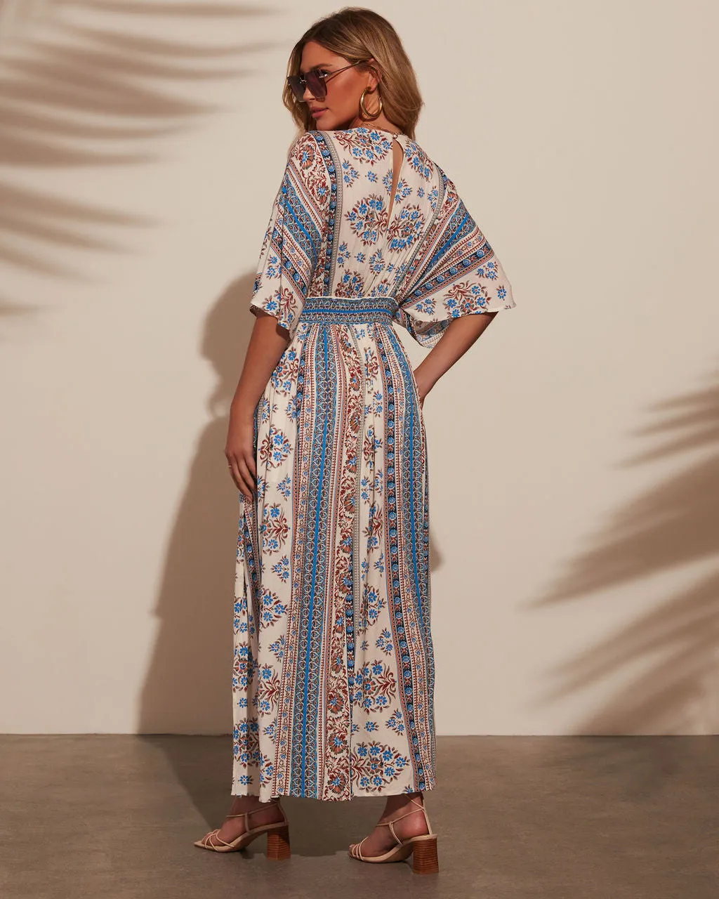 By The Shore Kimono Sleeve Empire Maxi Dress