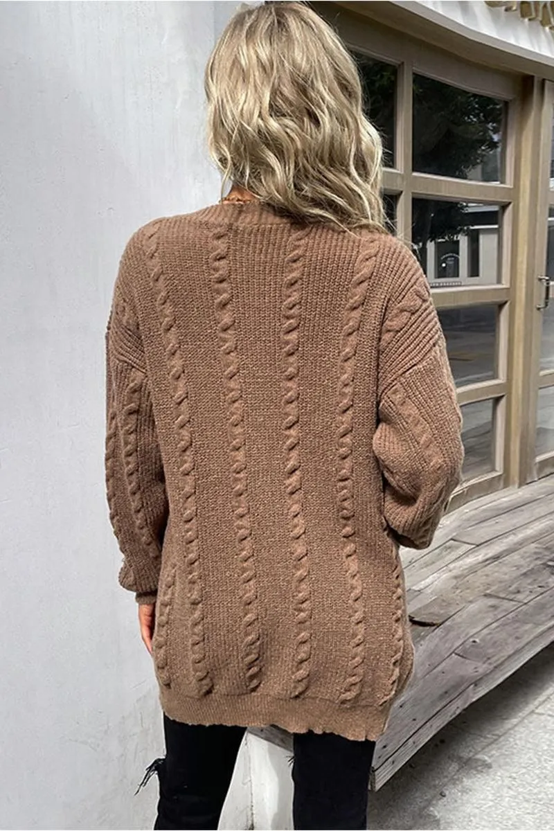 CABLE KNIT OPEN FRONT MIDI LENGH CARDIGAN