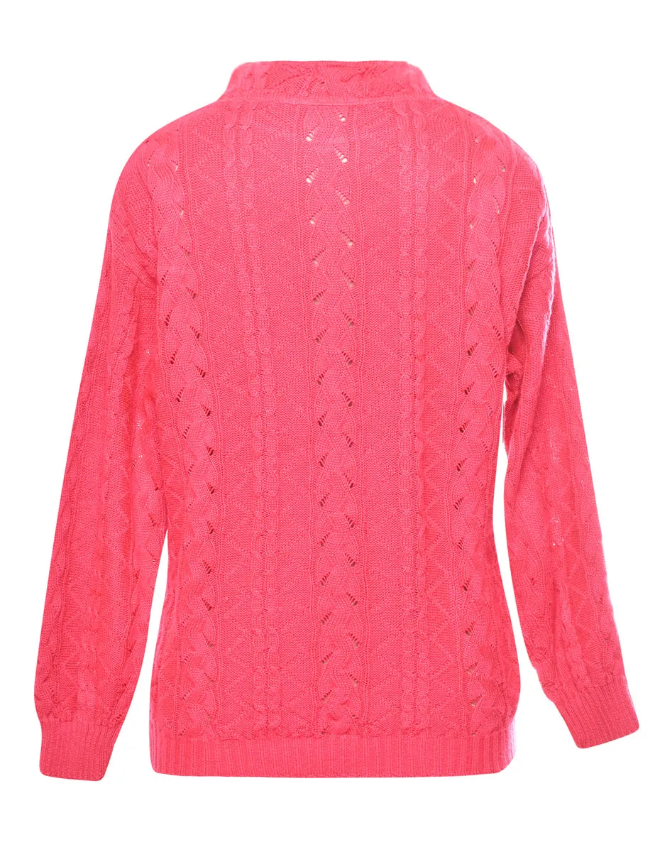 Cable Knit Polo Neck Jumper - L