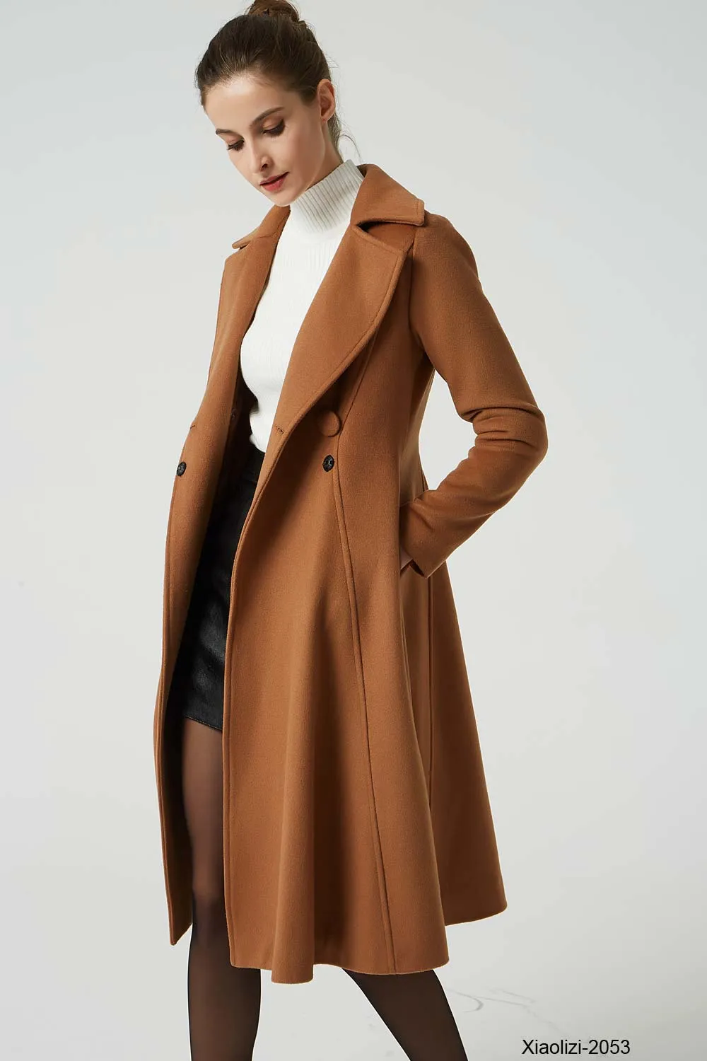 camel winter wool coat for women 2053#