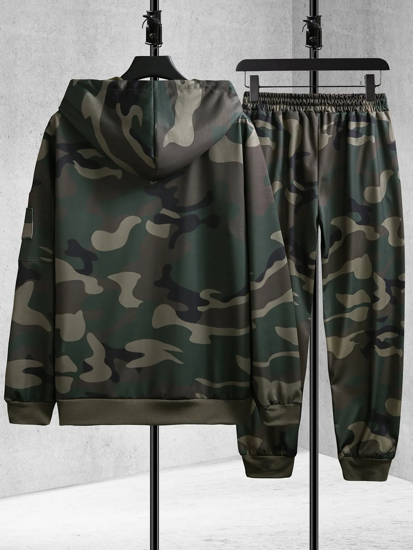 Camo Print Drawstring Hoodie and Joggers