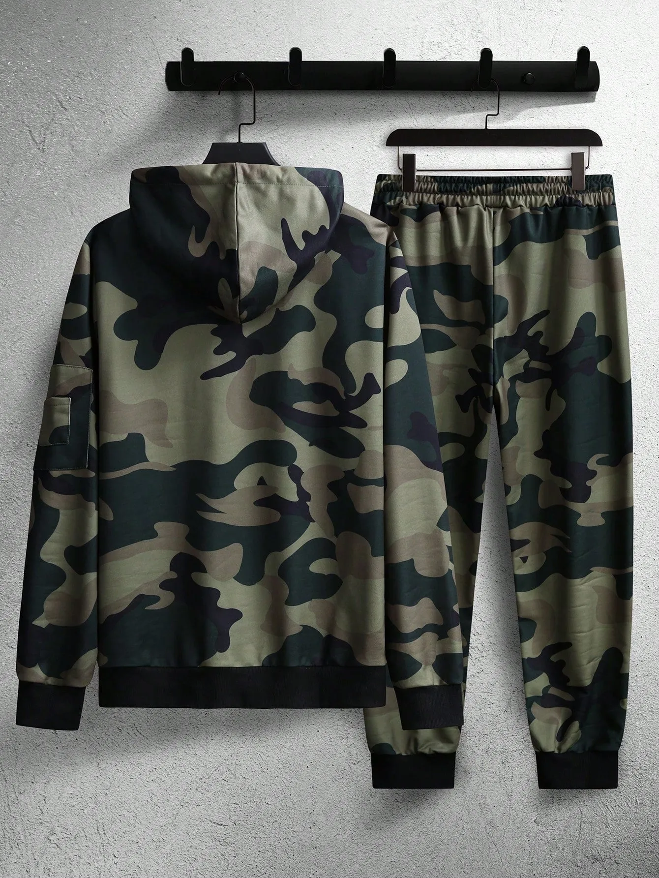 Camo Print Drawstring Hoodie and Joggers