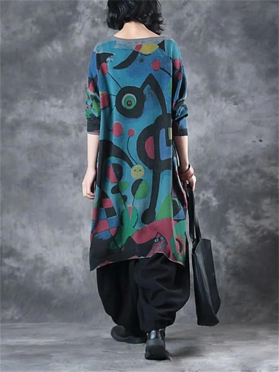 Casual Women'S Retro Printed Sweater Dress